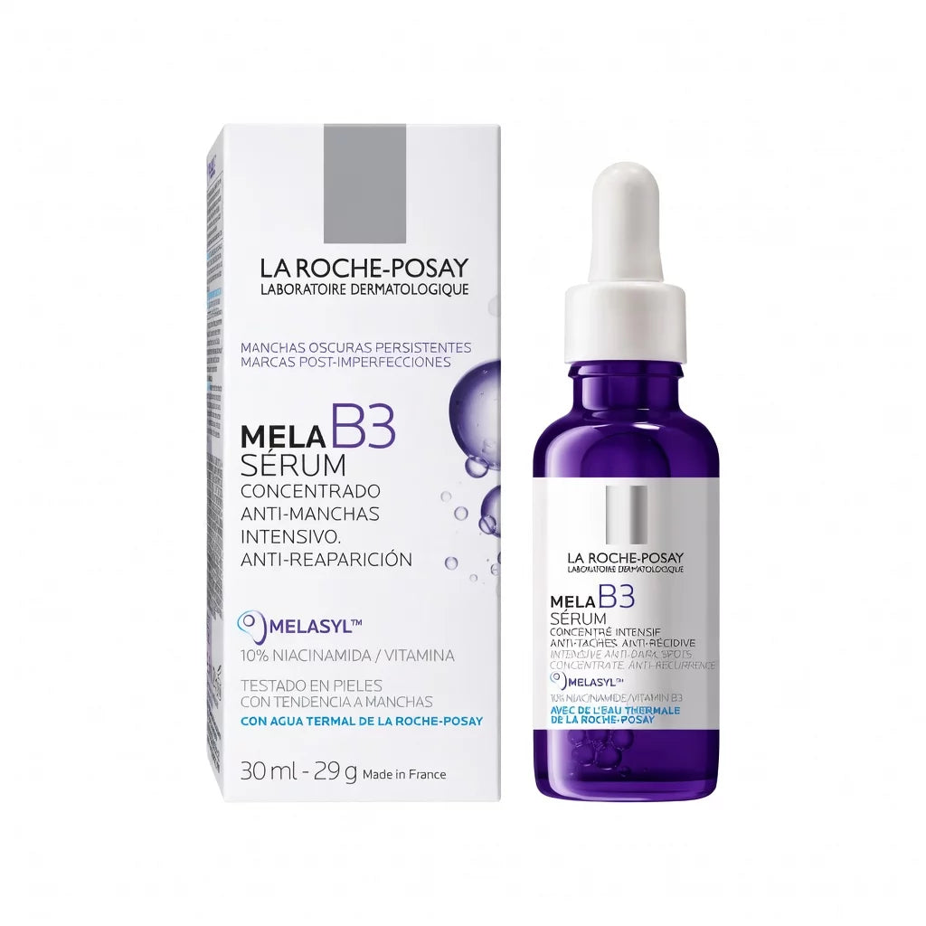 La Roche-Posay Mela B3 Serum 30ml — intensive anti-dark spot concentrate with exclusive Melasyl™ and 10% Niacinamide for persistent dark spots, post-acne marks and anti-recurrence brightening