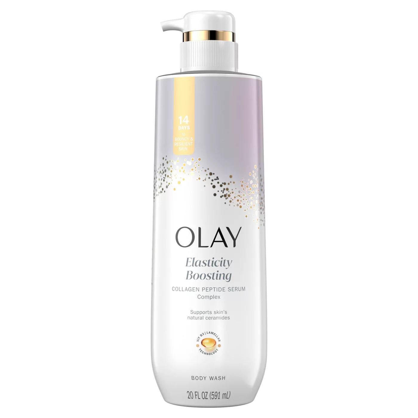 Olay Elasticity Boosting Collagen Peptide Body Wash 591ml — firming body wash with Collagen Peptide Serum Complex and Vitamin B3 for bouncy, resilient skin in 14 days