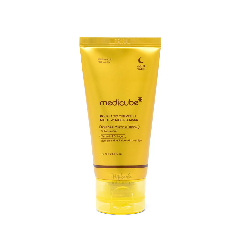 Medicube Kojic Acid Turmeric Night Wrapping Mask 75ml — Korean overnight sleeping mask with Kojic Acid, Vitamin C, Retinol, Turmeric and Collagen for dark spot fading and skin brightening