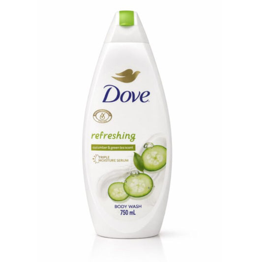 Dove Refreshing Body Wash Cucumber & Green Tea 750ml — crisp, revitalising body wash with Triple Moisture Serum for refreshed, moisturised skin with a cooling cucumber and green tea scent