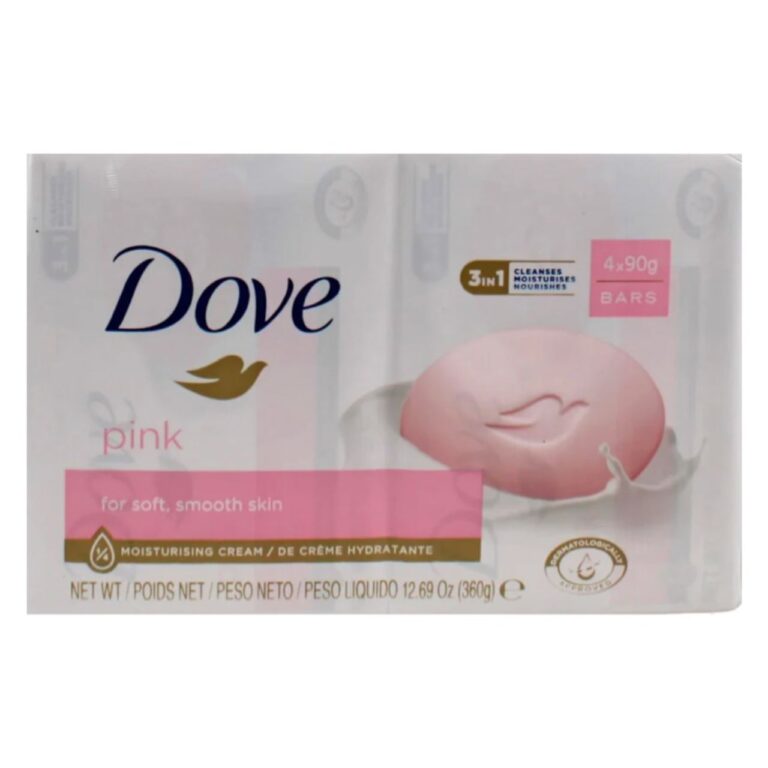 Dove Pink Beauty Cream Bar 4×90g pack — Dove's iconic 3-in-1 beauty bar with Moisturising Cream for soft, smooth skin, dermatologically approved for all skin types
