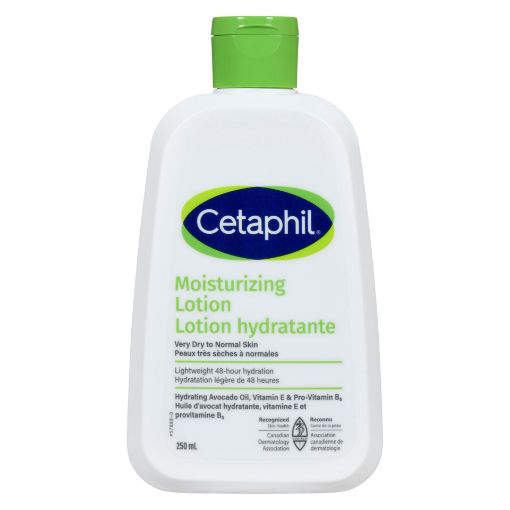 Cetaphil Moisturizing Lotion 250ml bottle — dermatologist-recommended lightweight moisturiser with Avocado Oil, Vitamin E and Pro-Vitamin B5 for 48-hour hydration of very dry to normal skin
