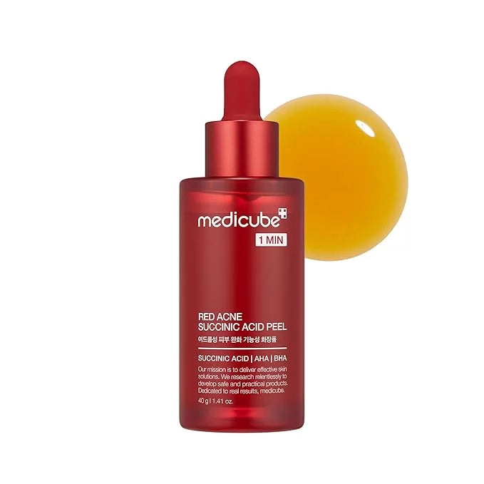 Medicube Red Acne Succinic Acid Peel 1 Min 40g — Korean 1-minute chemical peel with Succinic Acid, AHA and BHA for acne clearing, skin resurfacing and dark spot fading
