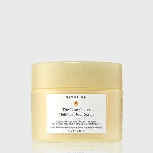 Naturium The Glow Getter Multi-Oil Body Scrub 226g jar — nourishing sugar scrub with Linoleic-Rich Botanical Oils, Sugar Crystals, 20% Glycerin and Squalane for silky-smooth glowing skin
