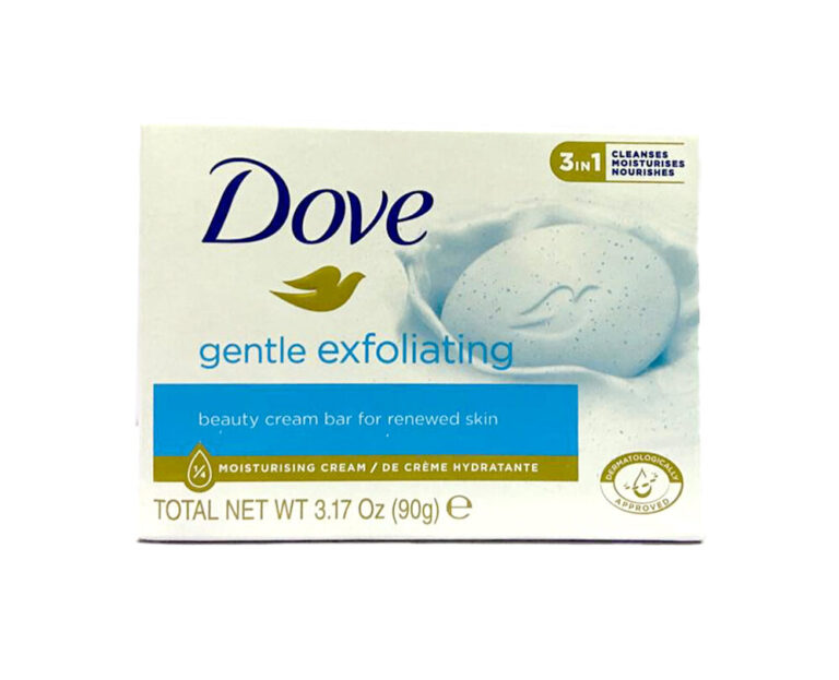 Dove Gentle Exfoliating Beauty Cream Bar 90g box — dermatologically approved 3-in-1 beauty bar with gentle exfoliating beads and Moisturising Cream for renewed, softer skin
