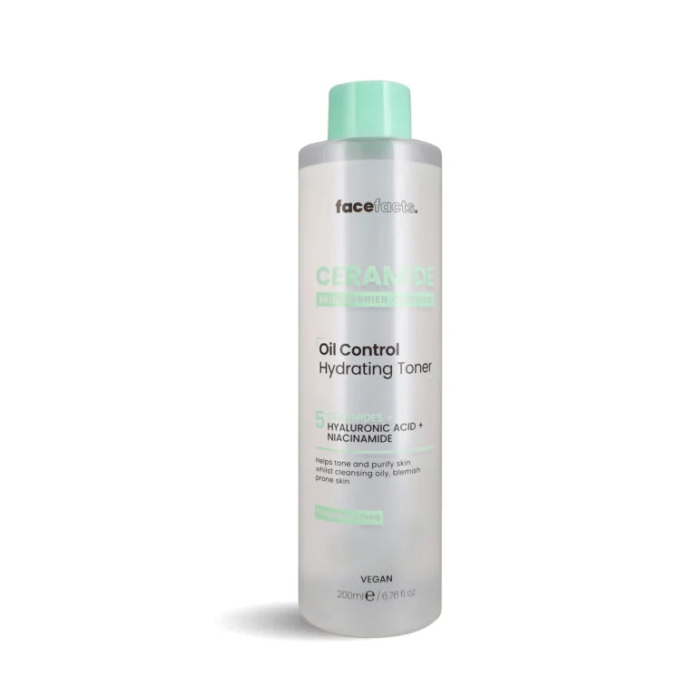 Face Facts Ceramide Oil Control Hydrating Toner 200ml — vegan toner with Niacinamide and Hyaluronic Acid for oily and blemish-prone skin

