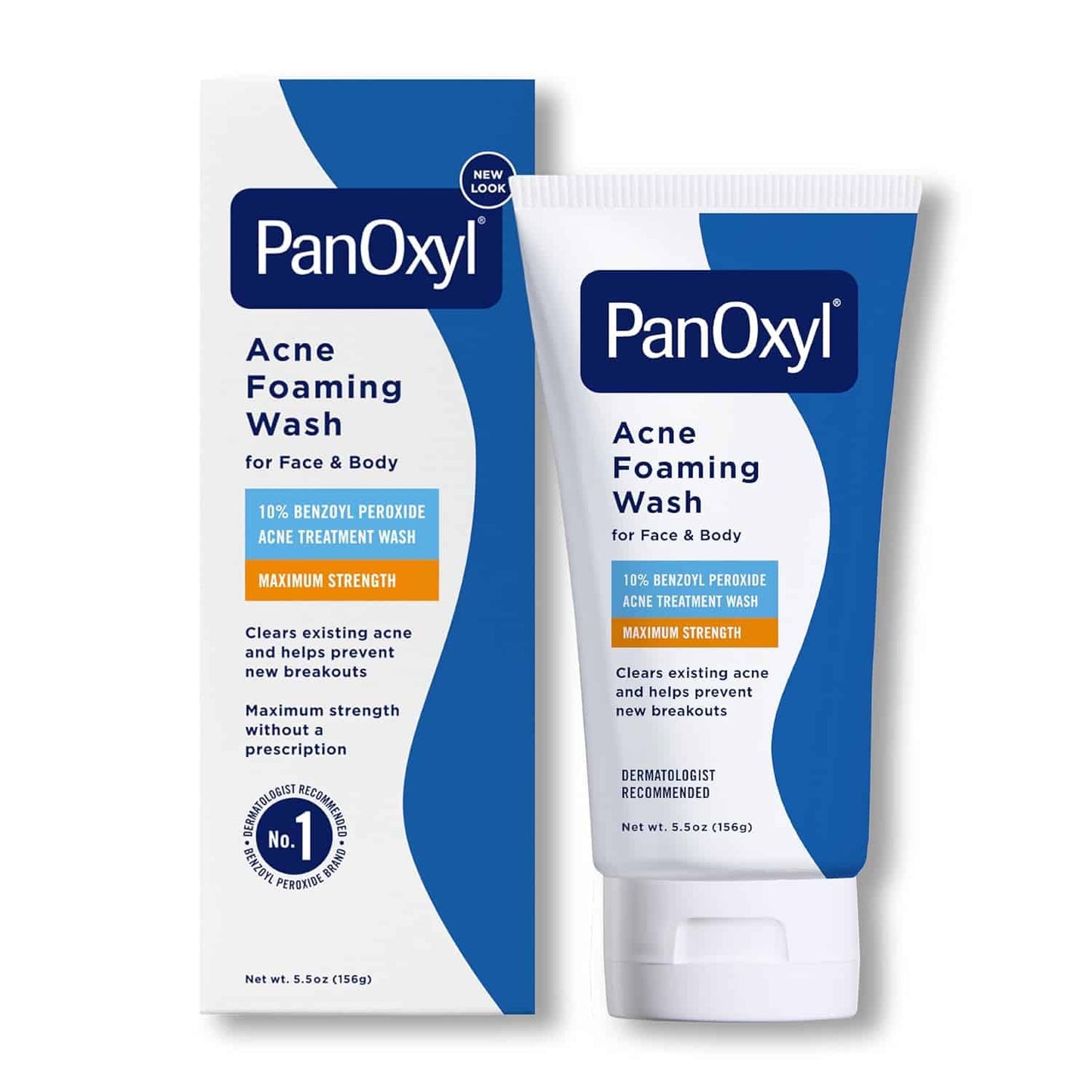 PanOxyl Acne Foaming Wash 10% Benzoyl Peroxide 156g — maximum strength dermatologist-recommended acne treatment wash for face and body that clears existing acne and prevents new breakouts
