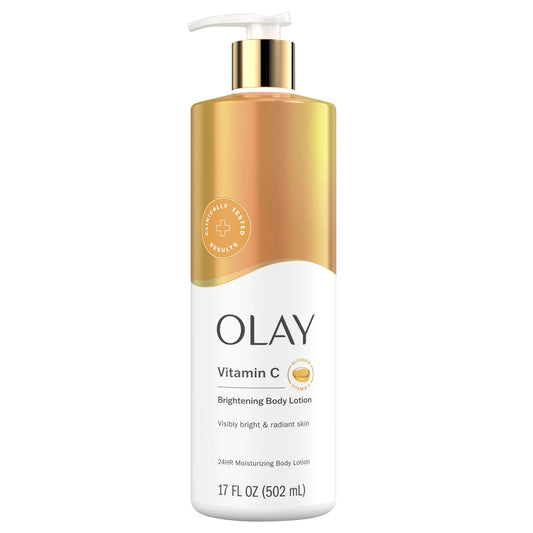 Olay Vitamin C Brightening Body Lotion 502ml — clinically tested 24HR moisturising body lotion with Vitamin C and Glycerin for visibly bright and radiant skin