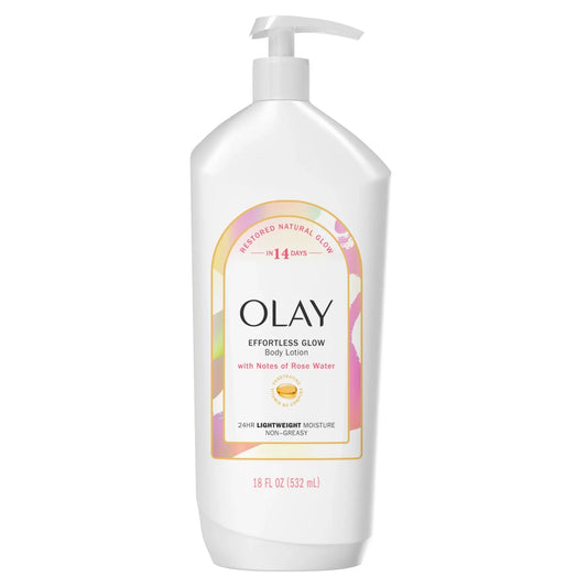 Olay Effortless Glow Body Lotion with Notes of Rose Water 532ml — 24HR non-greasy lightweight body moisturiser with Vitamin B3 Complex for restored natural glow in 14 days

