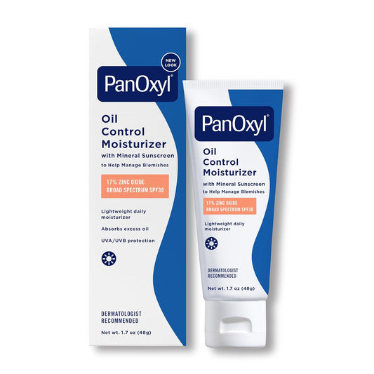 PanOxyl Oil Control Moisturizer with Mineral Sunscreen SPF30 48g — dermatologist recommended lightweight daily moisturiser with 17% Zinc Oxide for oily and acne-prone skin