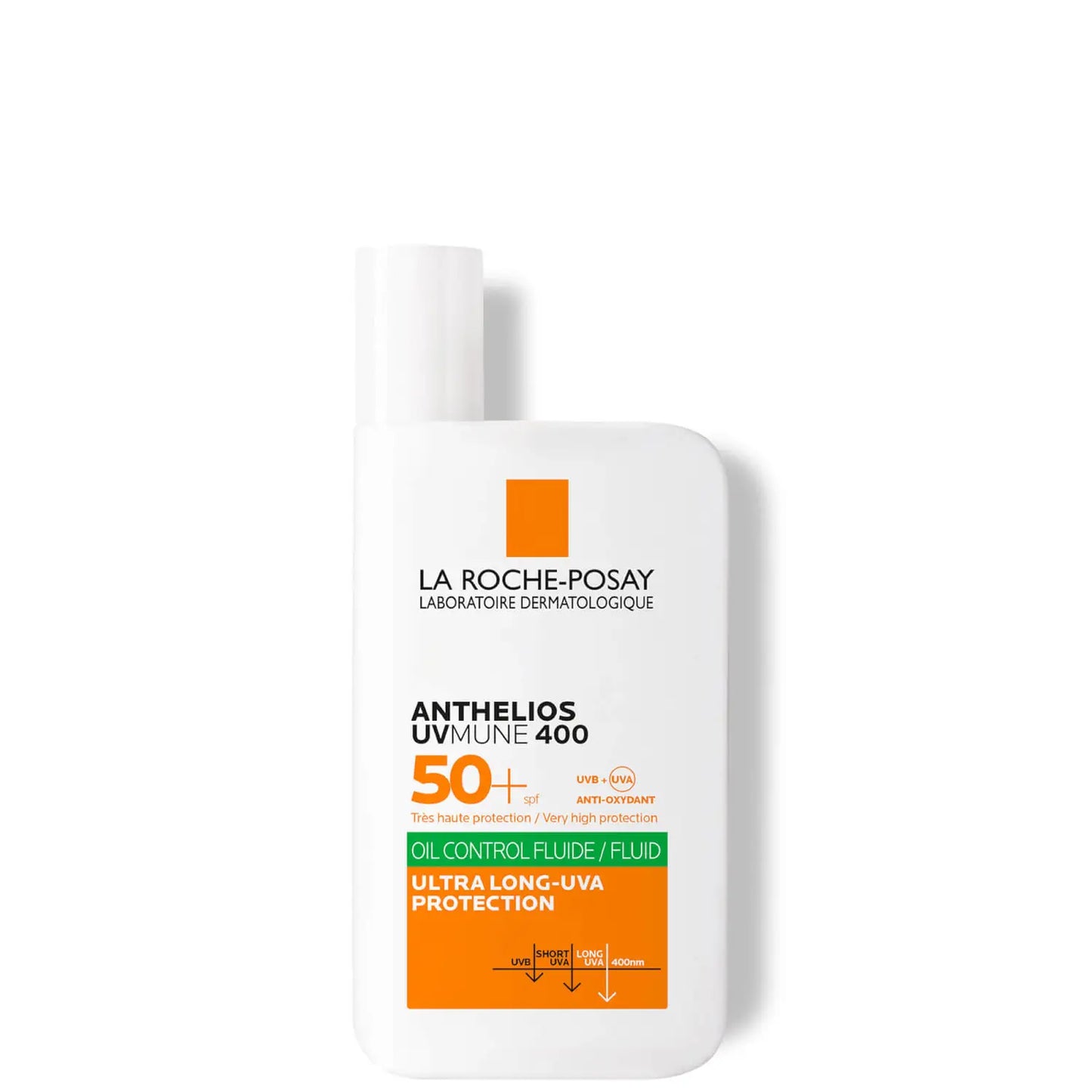 La Roche-Posay Anthelios UVMune 400 Oil Control Fluid SPF50+ 50ml — dermatologist sunscreen with ultra long-UVA 400nm protection and oil control for oily and acne-prone skin