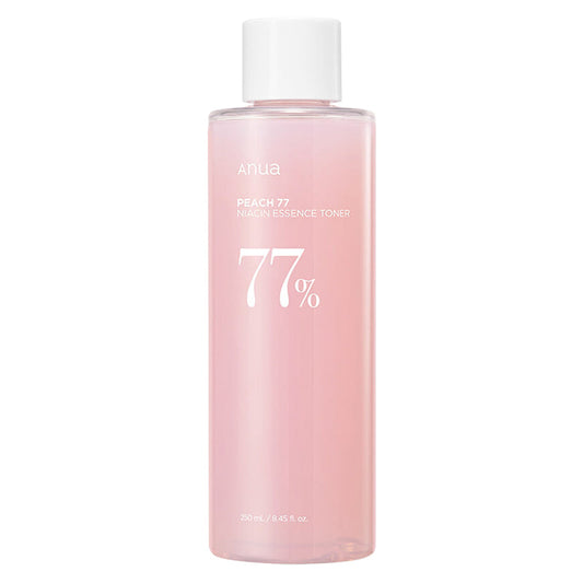 Anua Peach 77 Niacin Essence Toner 250ml — Korean brightening essence toner with 77% peach extract and niacinamide for hydration and glass skin glow