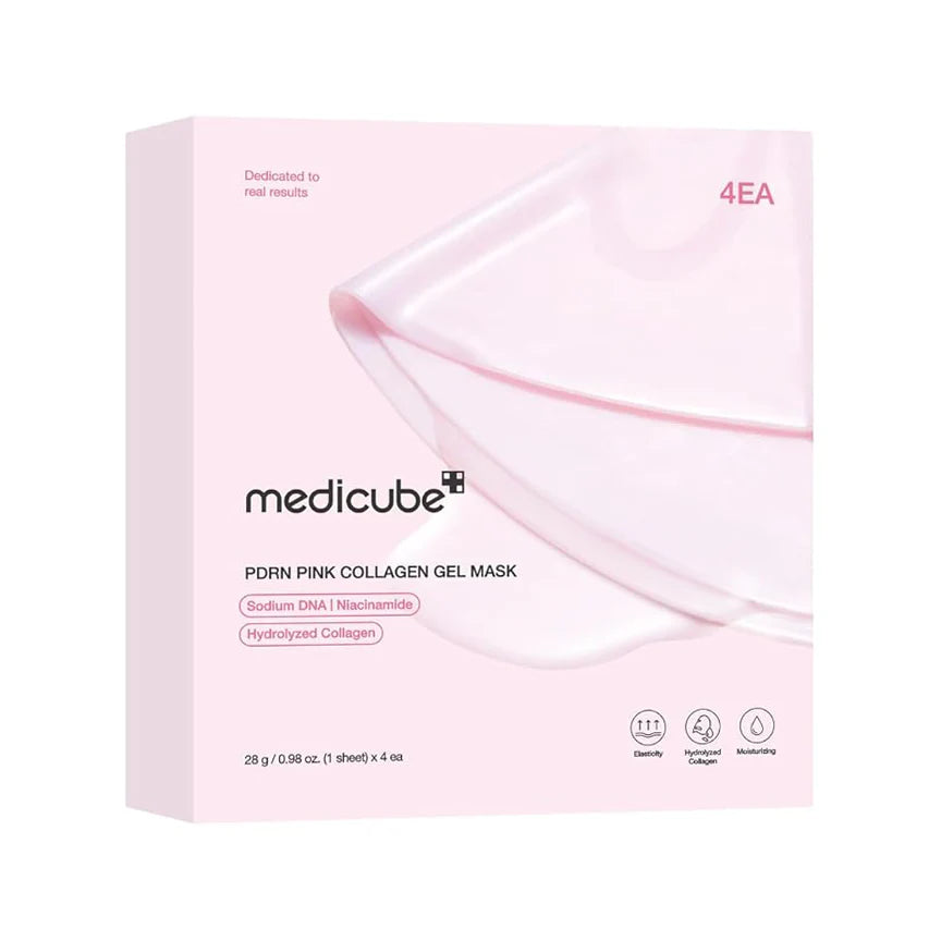 Medicube PDRN Pink Collagen Gel Mask 4 sheets — Korean derma gel sheet mask with Sodium DNA, Hydrolyzed Collagen and Niacinamide for firming, hydration and brightening