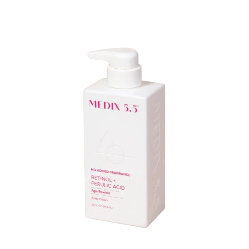 Medix 5.5 Retinol + Ferulic Acid Body Cream No Added Fragrance 444ml white pump bottle — fragrance-free pH-balanced anti-ageing body treatment with Retinol and Ferulic Acid
