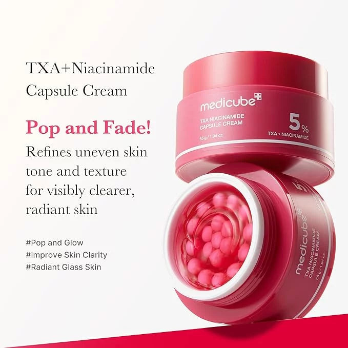 Medicube TXA Niacinamide Capsule Cream 5% 55g — Korean brightening capsule cream with Tranexamic Acid and Niacinamide for dark spot fading, even skin tone and radiant glass skin