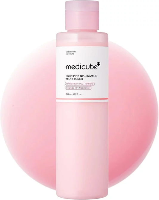 Medicube PDRN Pink Niacinamide Milky Toner 150ml — Korean milky toner with PDRN, Ceramide NP, Panthenol and Niacinamide for skin repair, deep hydration and brightening