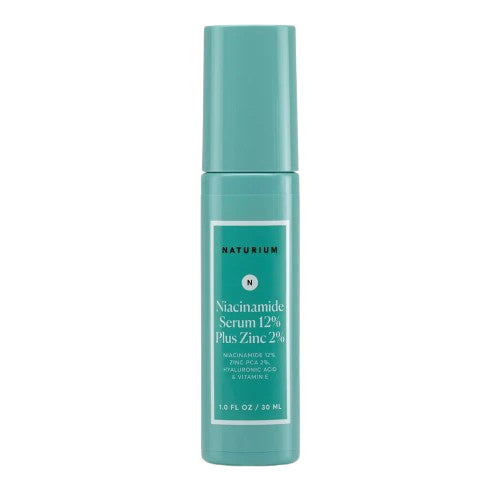 Naturium Niacinamide Serum 12% Plus Zinc 2% 30ml pump bottle — high-potency pore minimising and oil control serum with Niacinamide 12%, Zinc PCA 2%, Hyaluronic Acid and Vitamin E
