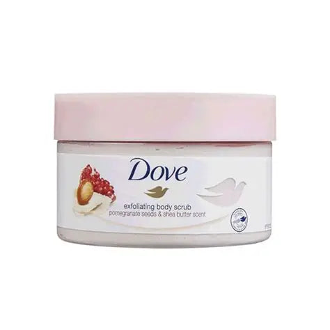 Dove Exfoliating Body Scrub Pomegranate Seeds & Shea Butter jar — antioxidant-rich nourishing body scrub that gently exfoliates and brightens for softer, smoother and more radiant skin

