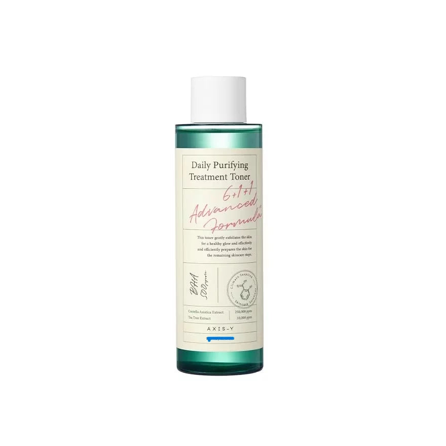 AXIS-Y Daily Purifying Treatment Toner — Korean BHA 500ppm daily exfoliating toner with Centella Asiatica 350,000ppm and Tea Tree Extract for purifying pores and calming acne-prone skin
