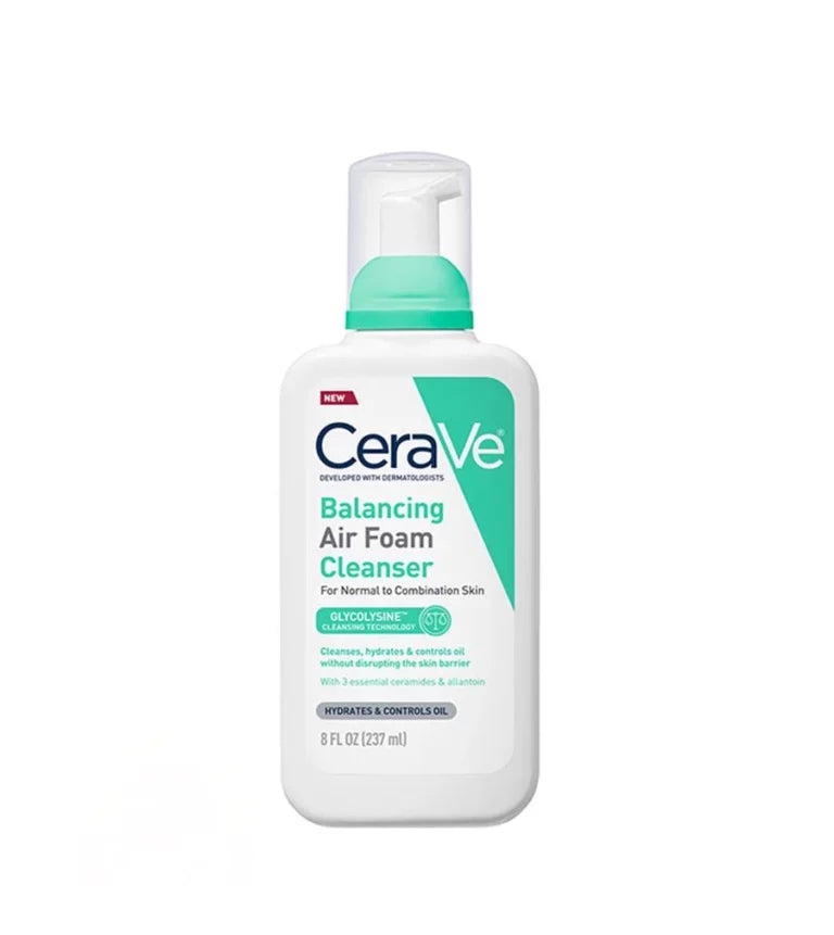 CeraVe Balancing Air Foam Cleanser 237ml green pump bottle — Glycolysine™ foam cleanser with 3 Essential Ceramides and Allantoin for balanced, oil-controlled normal to combination skin