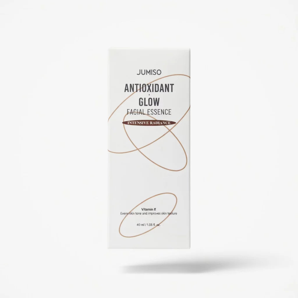 Jumiso Antioxidant Glow Facial Essence 40ml box — K-Beauty intensive radiance essence with Vitamin E that evens skin tone and improves texture for all skin types
