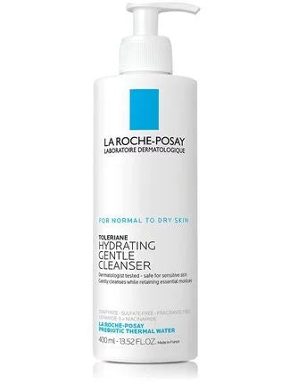 La Roche-Posay Toleriane Hydrating Gentle Cleanser 400ml pump bottle — soap-free, fragrance-free face wash for normal to dry and sensitive skin with Prebiotic Thermal Water
