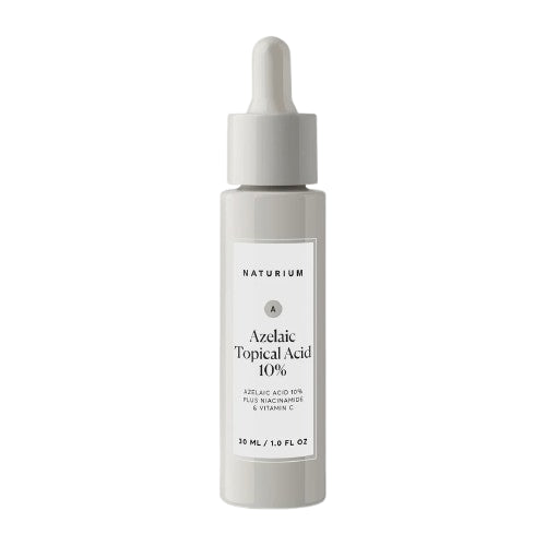 Naturium Azelaic Acid Topical 10% Serum 30ml dropper bottle — triple-action brightening serum with Azelaic Acid 10%, Niacinamide and Vitamin C for dark spots, blemishes and redness
