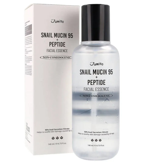 Jumiso Snail Mucin 95 + Peptide Facial Essence 140ml bottle and box — non-comedogenic K-Beauty skin repair essence with 95% Snail Secretion Filtrate and Peptides for all skin types
