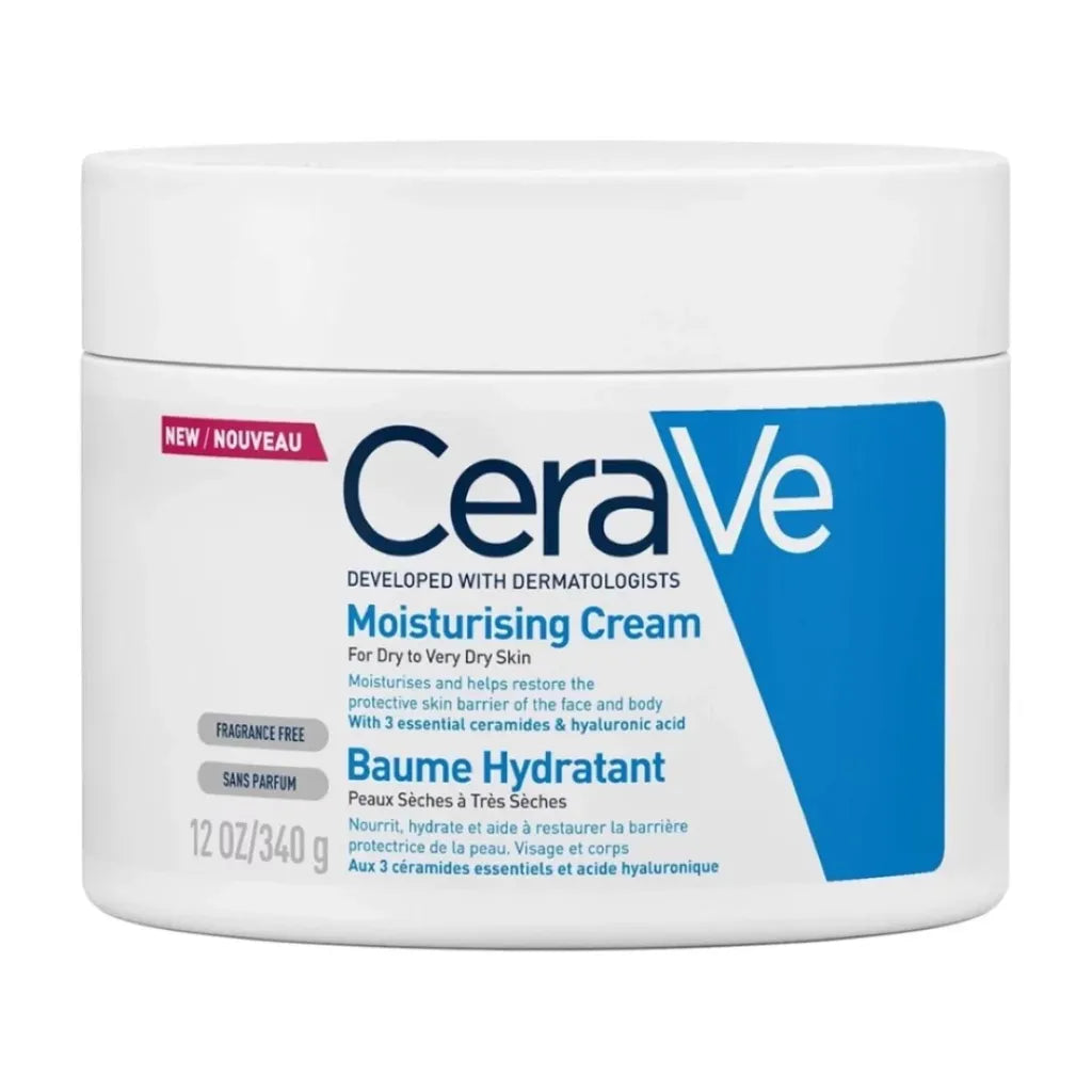 CeraVe Moisturising Cream 340g jar — dermatologist-developed fragrance-free moisturiser with 3 Essential Ceramides and Hyaluronic Acid for dry to very dry face and body skin
