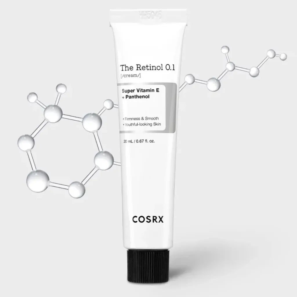 COSRX The Retinol 0.1 Cream 20ml tube — K-Beauty anti-ageing retinol cream with Super Vitamin E and Panthenol for firmness, smooth texture and youthful-looking skin

