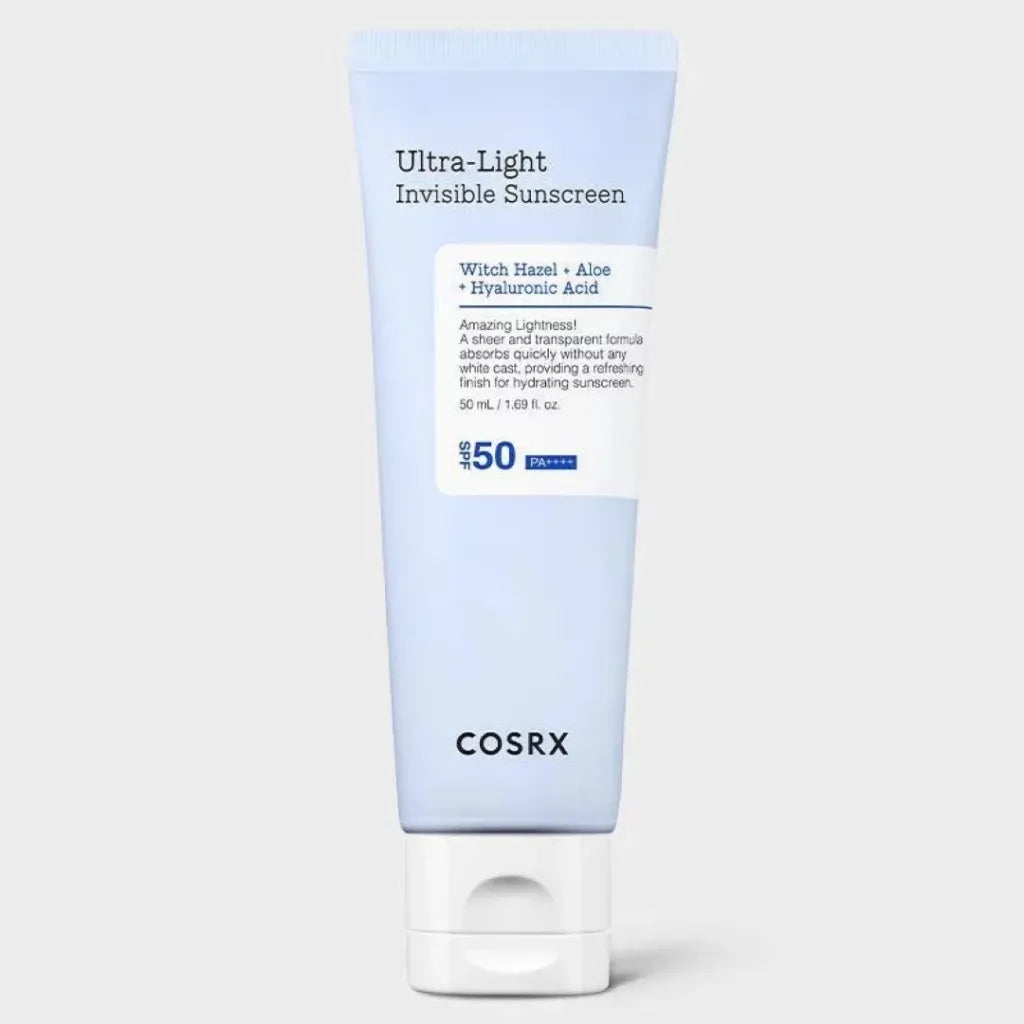 COSRX Ultra-Light Invisible Sunscreen SPF50 PA++++ 50ml tube — K-Beauty daily sunscreen with Witch Hazel, Aloe and Hyaluronic Acid, zero white cast and sheer finish for all skin tones
