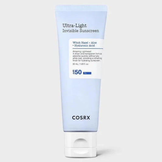 COSRX Ultra-Light Invisible Sunscreen SPF50 PA++++ 50ml tube — K-Beauty daily sunscreen with Witch Hazel, Aloe and Hyaluronic Acid, zero white cast and sheer finish for all skin tones
