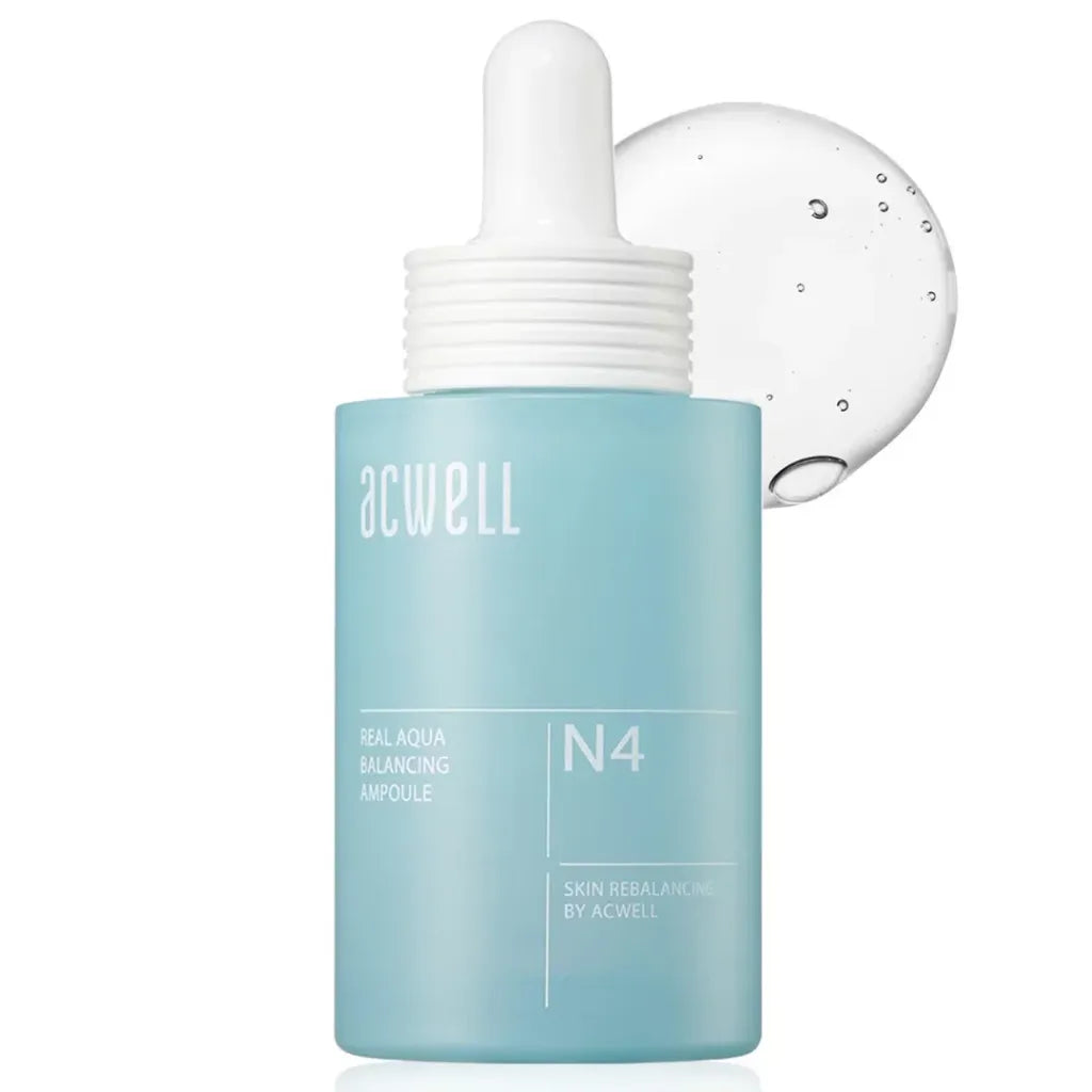 Acwell Real Aqua Balancing Ampoule N4 — K-beauty skin rebalancing concentrated ampoule in a pale blue frosted dropper bottle for deep aqua hydration and moisture balance for all skin types