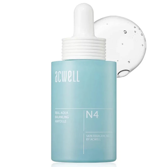 Acwell Real Aqua Balancing Ampoule N4 — K-beauty skin rebalancing concentrated ampoule in a pale blue frosted dropper bottle for deep aqua hydration and moisture balance for all skin types