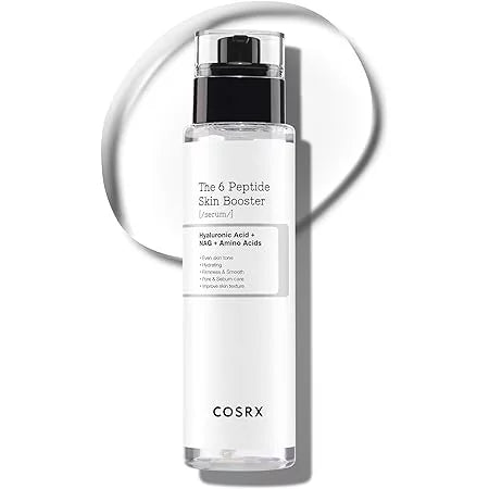 COSRX The 6 Peptide Skin Booster Serum pump bottle — K-Beauty multi-action serum with 6 Peptides, Hyaluronic Acid, NAG and Amino Acids for firming, hydration, pore care and even skin tone
