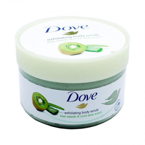 Dove Exfoliating Body Scrub Kiwi Seeds & Cool Aloe jar — refreshing nourishing body scrub that gently exfoliates with Kiwi Seeds and soothes with Aloe for smoother renewed skin
