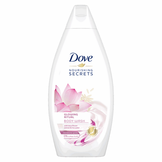 Dove Nourishing Secrets Glowing Ritual Body Wash — 0% sulfate SLES microbiome-gentle body wash with Lotus Flower Extract and Rice Water for brightened, glowing radiant skin