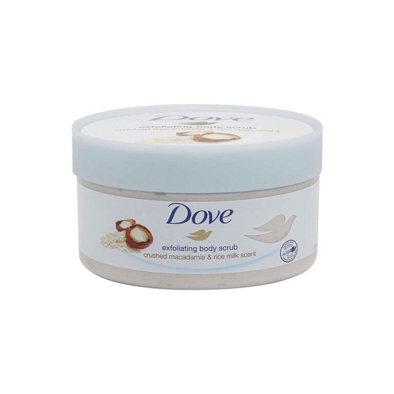 Dove Exfoliating Body Scrub Crushed Macadamia & Rice Milk jar — nourishing body scrub that gently exfoliates and conditions for smoother, softer and more radiant skin

