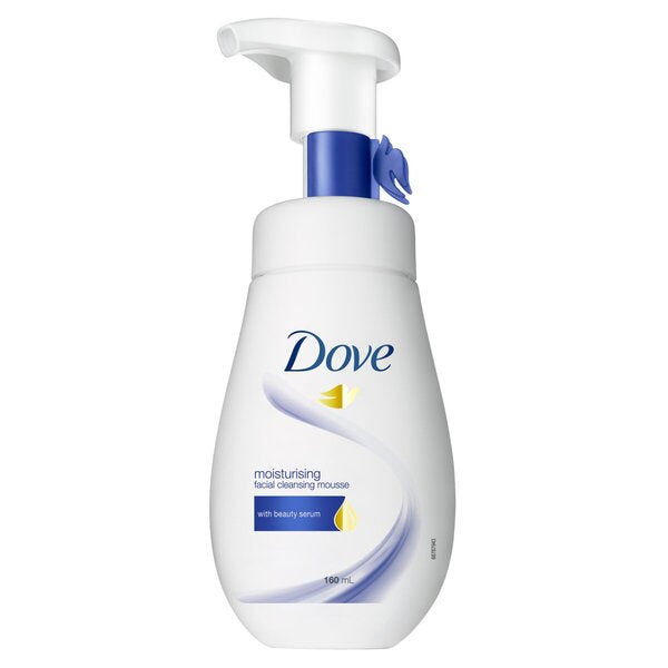 Dove Moisturising Facial Cleansing Mousse with Beauty Serum 160ml pump bottle — gentle foaming face cleanser that moisturises while cleansing for soft, hydrated skin
