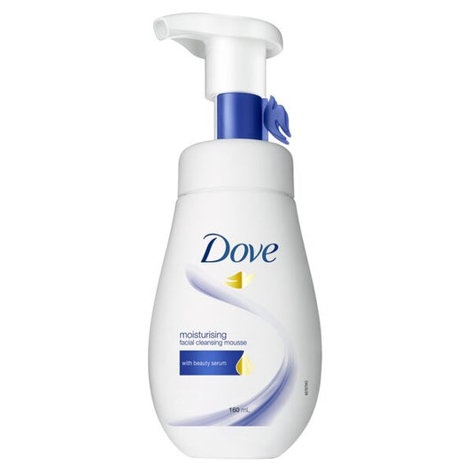 Dove Moisturising Facial Cleansing Mousse with Beauty Serum 160ml pump bottle — gentle foaming face cleanser that moisturises while cleansing for soft, hydrated skin
