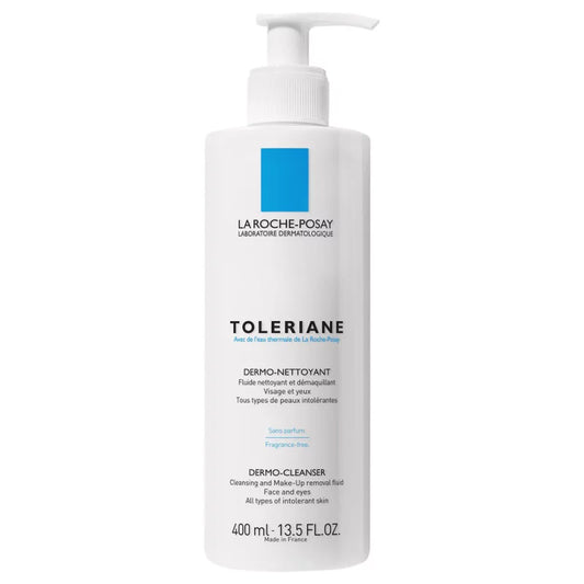 La Roche-Posay Toleriane Dermo-Cleanser 400ml — fragrance-free dermatological cleansing and makeup removal fluid for face and eyes for all intolerant and hypersensitive skin types
